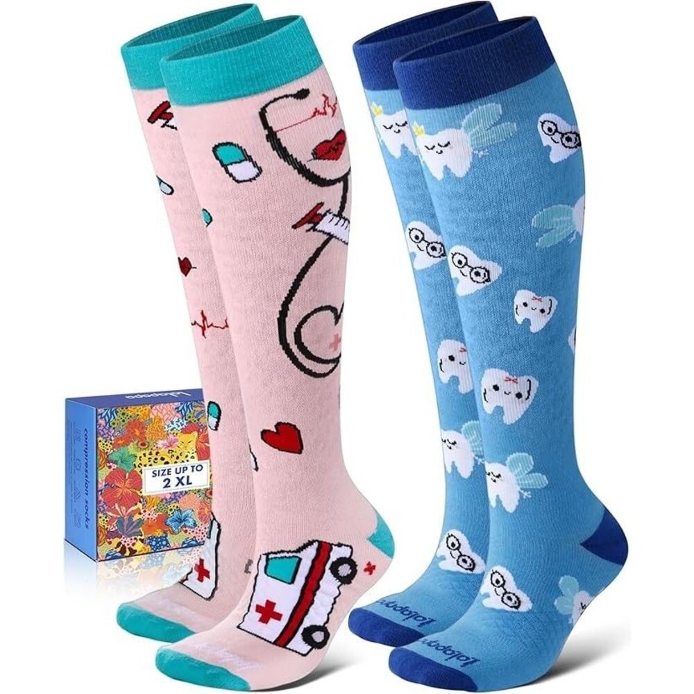 Cotton Compression Socks for Women Men - 2 Pairs Size L/XL Circulation Grid Arch